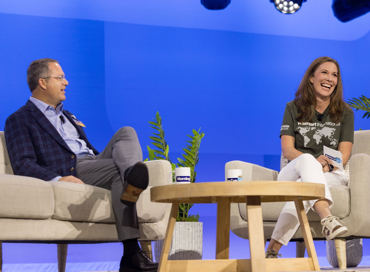 Doug McMillon sits with Kathy McLay on ‘The Morning Cup with Kath!’ talk show set and shares early Associates Week memories.
